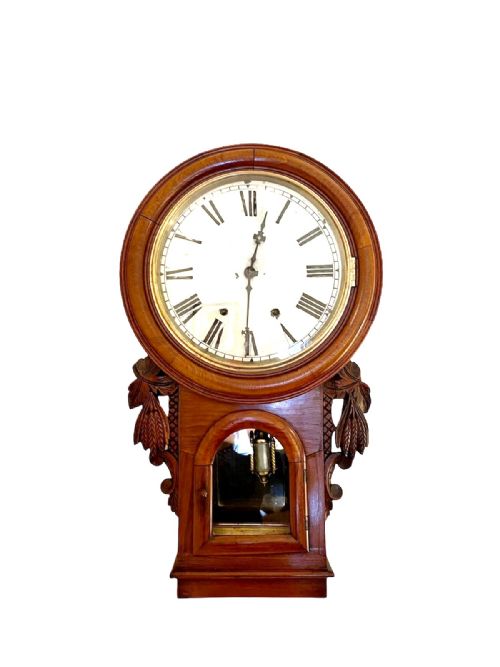 Antique Victorian Carved Walnut Eight Day Wall Clock