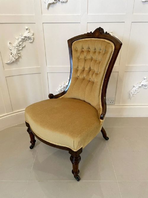 fig 1. 19th Century Antique Victorian Walnut Inlaid Ladies Chair