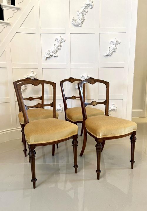 fig 1.  Antique 19th Century Set of Four Victorian Walnut Inlaid Dining Chairs