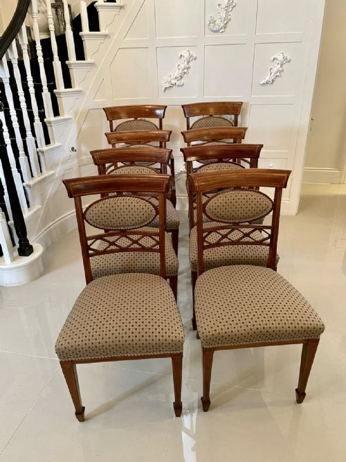 Fine Quality Elegant Set of Eight Antique Inlaid Mahogany Dining Chairs