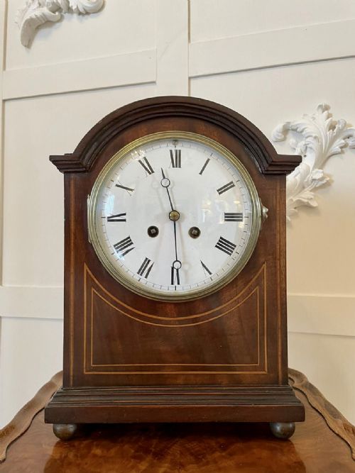 Quality Antique Inlaid Mahogany Eight Day Mantel Clock