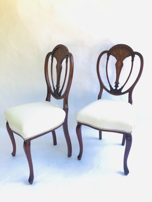 fig 1. Fine Quality Pair of Inlaid Mahogany Victorian Side Chairs