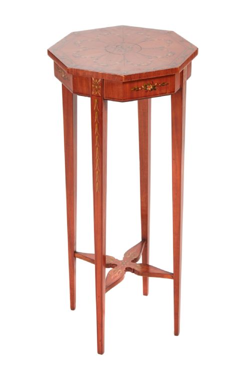 Unusual Antique Victorian Painted Satinwood Occasional Table / Lamp Table