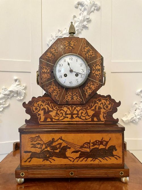 Fine Antique Regency Inlaid Marquetry Mantel Clock