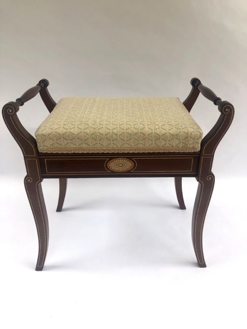 Antique Victorian Mahogany Free Standing Inlaid Piano Stool