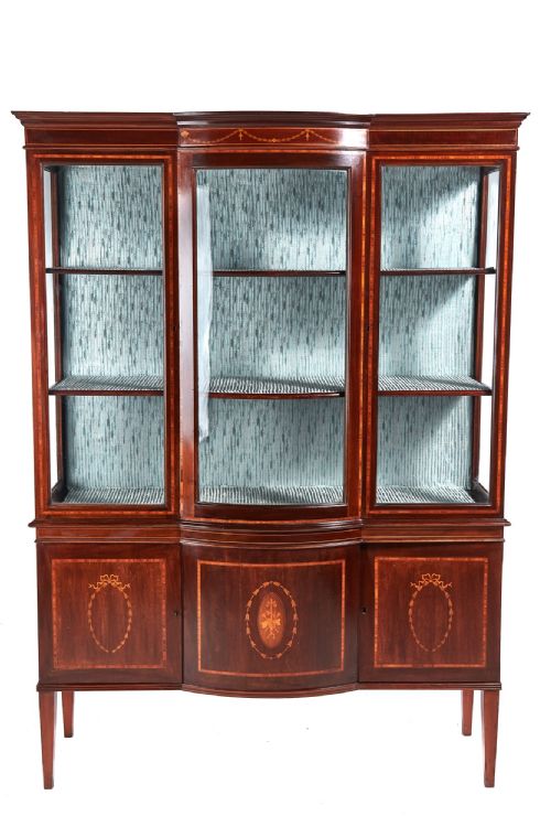 Large Edwardian Inlaid Mahogany Bow Front Display Cabinet