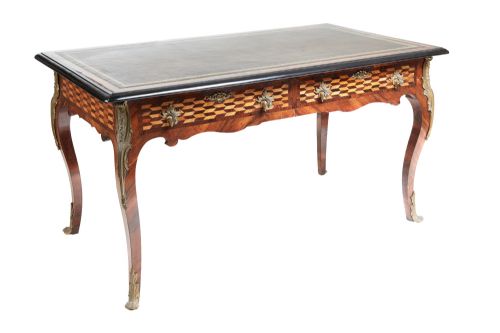 Fine French Antique Parquetry and Ormolu-mounted Bureau Plat Desk