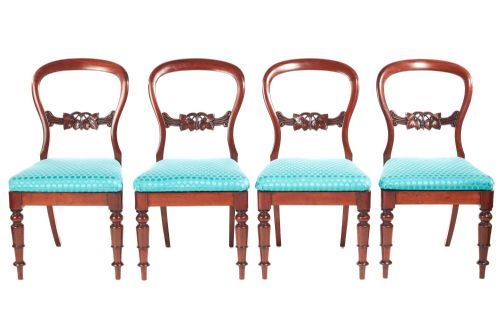 Antique Set of Four Victorian Mahogany Balloon Back Dining Chai