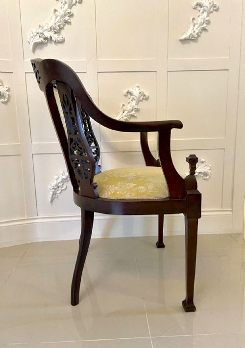 UNUSUAL ANTIQUE VICTORIA CARVED MAHOGANY ARMCHAIR - ADDITIONAL PHOTO 4