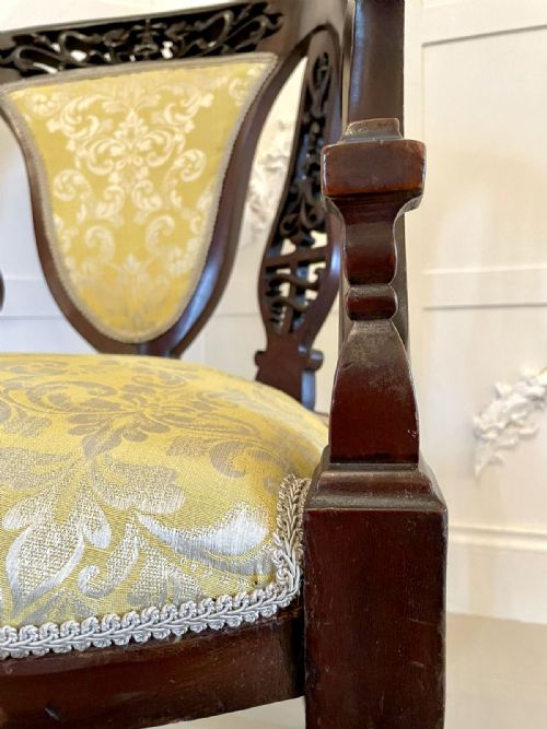 UNUSUAL ANTIQUE VICTORIA CARVED MAHOGANY ARMCHAIR - ADDITIONAL PHOTO 5