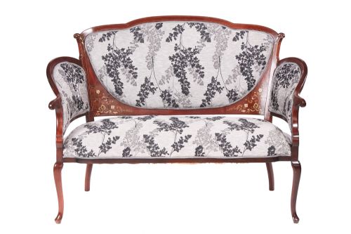 Antique Edwardian Mahogany Inlaid Settee