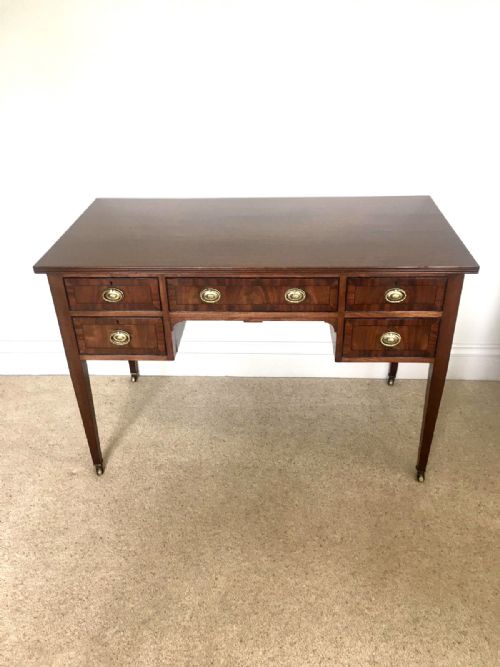Antique Inlaid Mahogany Five Drawer Desk
