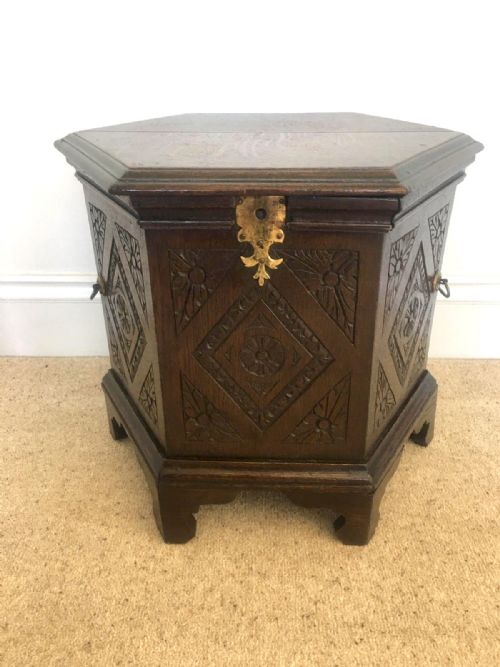 Antique William and Mary Early 18th Century Carved Oak Octagonal Box