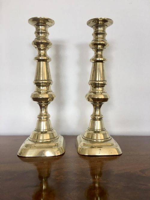 Pair of Extra Tall Antique Brass Candlesticks
