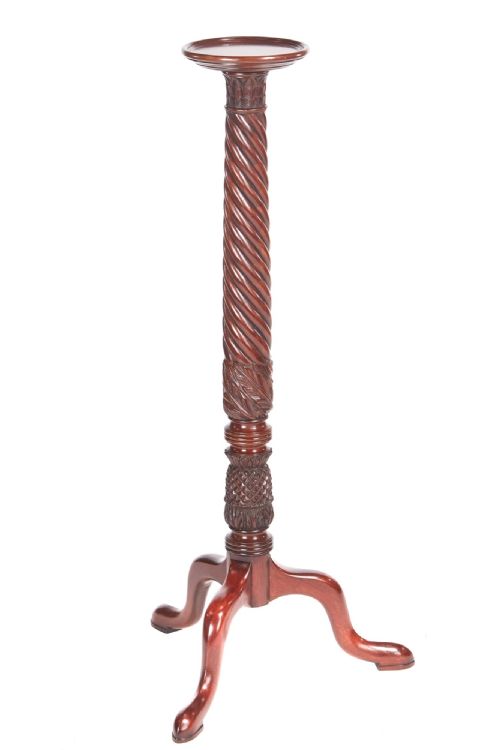 Quality Antique Carved Mahogany Torchere / Plant Stand
