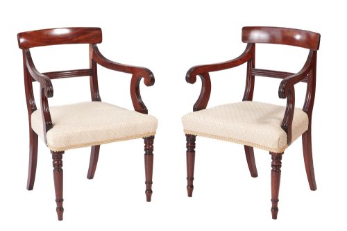 Antique Pair of George III Mahogany Elbow / Desk Chairs