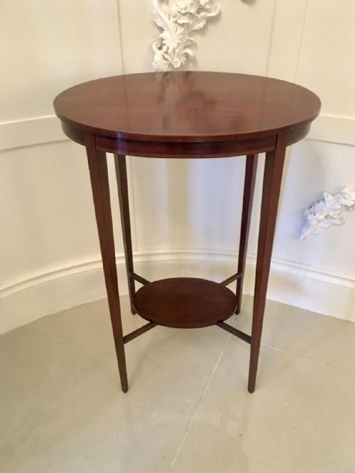 Quality Antique Edwardian Inlaid Mahogany Oval Lamp Table
