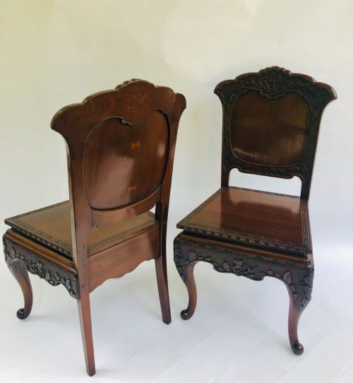 Fine Pair of Antique Carved Chinese Hall Chairs

