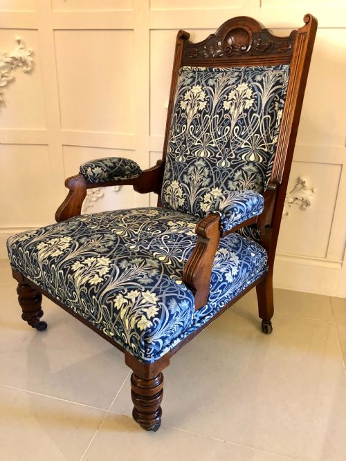 Large Antique Carved Walnut Library Chair

