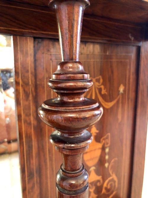ANTIQUE EDWARDIAN INLAID ROSEWOOD OVERMANTEL MIRROR - ADDITIONAL PHOTO 4