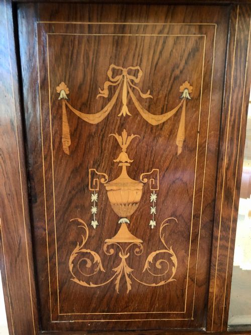 ANTIQUE EDWARDIAN INLAID ROSEWOOD OVERMANTEL MIRROR - ADDITIONAL PHOTO 5
