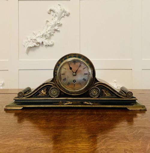 Antique Lacquered Chinoiserie Decorated Mantel Clock
