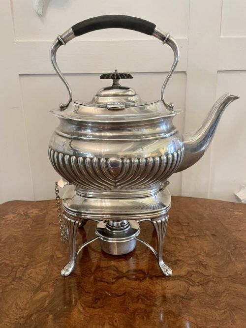 Antique Edwardian Silver Plated Spirit Kettle on Stand
