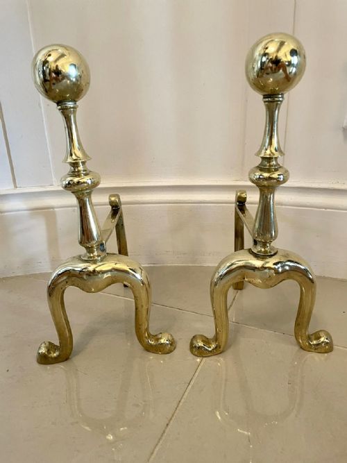Pair of Victorian Antique Brass Fire Dogs
