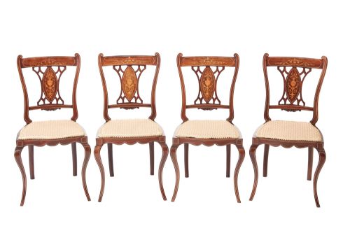 Antique Set of Four Edwardian Rosewood Inlaid Dining Chairs