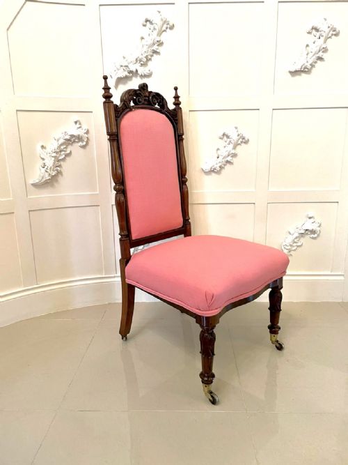 ANTIQUE VICTORIAN CARVED WALNUT LADIES CHAIR - ADDITIONAL PHOTO 4