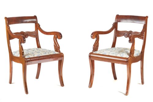 Pair of French 19th Century Antique Mahogany Carver Chairs.