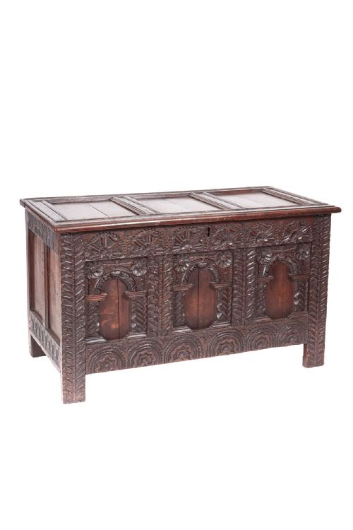 Fantastic 18th Century Antique Carved Oak Panelled Coffer