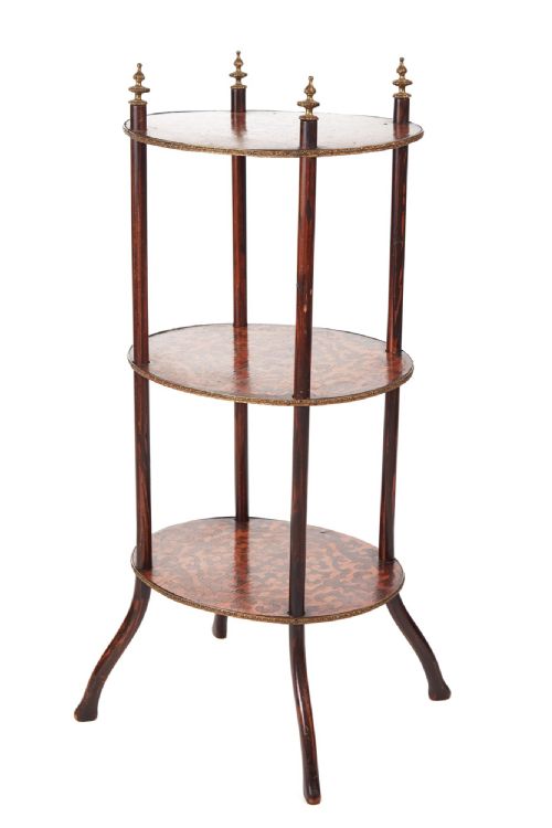 19th Century Victorian Antique Three Tier Oval Inlaid Stand