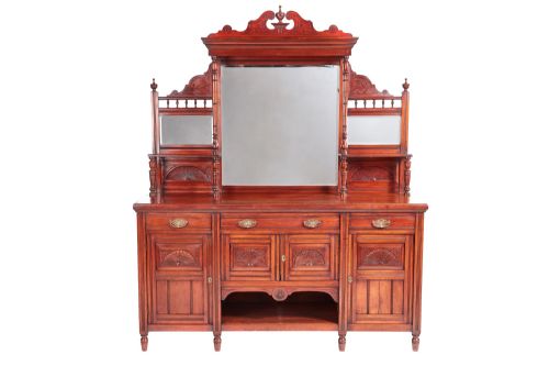 Antique Victorian Carved Walnut Mirror Back Sideboard