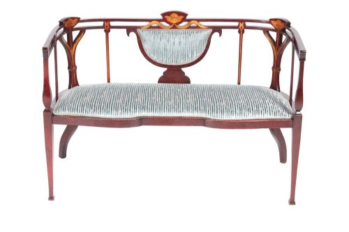 Unusual Antique Edwardian Inlaid Mahogany Settee