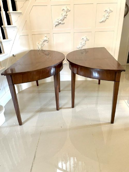 Pair of George III Mahogany Demi Lune Console Tables