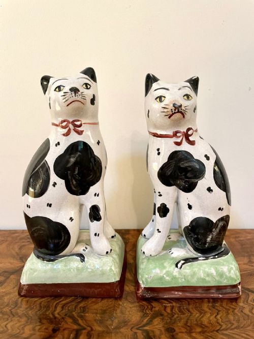 Pair of Antique Victorian Staffordshire Cats