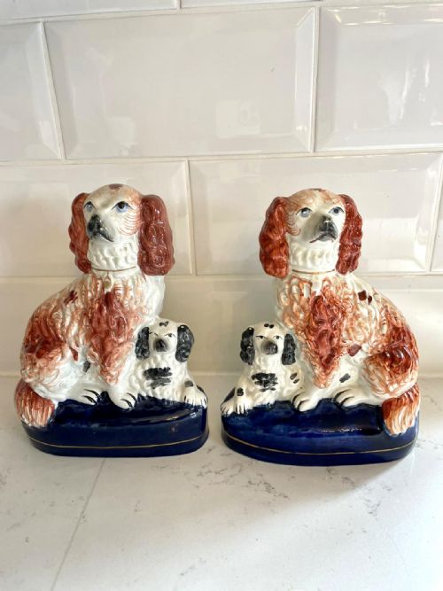 Rare Pair of Antique Victorian Staffordshire Dogs