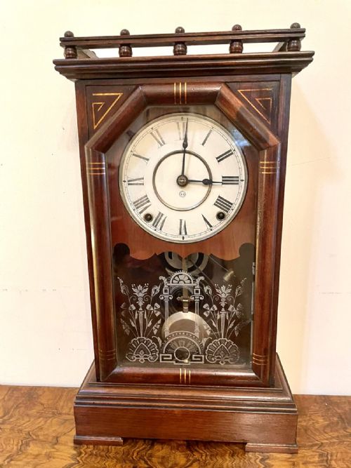 Unusual Antique Victorian Walnut Mantel Clock by Seth Thomas, Connecticut, USA