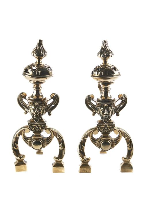 Fine Quality Pair of Antique Victorian Ornate Brass Fire Dogs