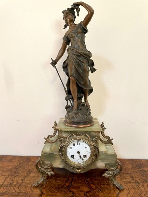 Antique 19th Century French Spelter and Onyx Clock