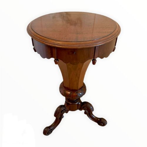 Quality Antique Victorian Mahogany Circular Trumpet Sewing Table