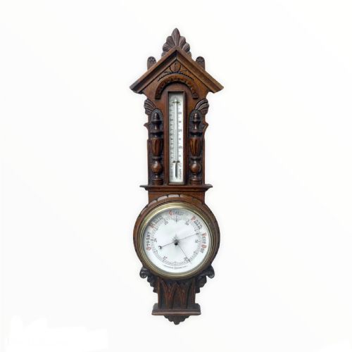 Antique Victorian Carved Oak Banjo Barometer