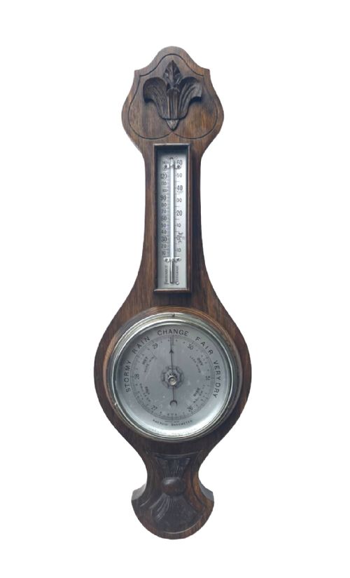 Small Antique Carved Oak Barometer