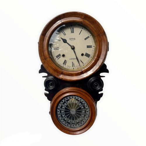 Unusual Antique Victorian Walnut and Ebonised Wall Clock 
