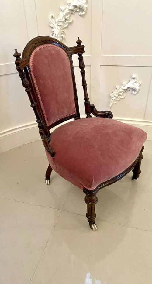 QUALITY ANTIQUE VICTORIAN WALNUT CARVED LADIES CHAIR - ADDITIONAL PHOTO 3