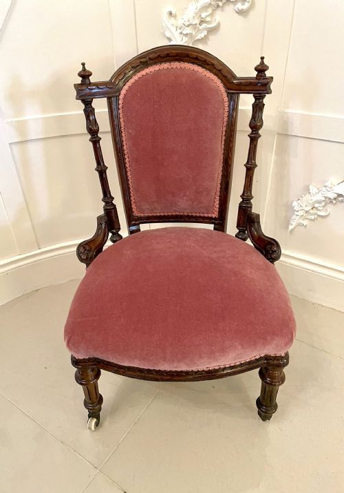 QUALITY ANTIQUE VICTORIAN WALNUT CARVED LADIES CHAIR - ADDITIONAL PHOTO 4