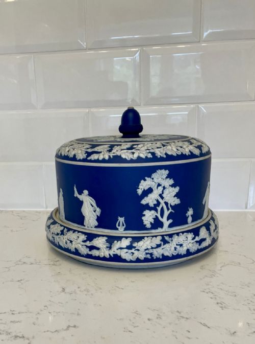 Large Antique Blue & White Wedgwood Jasperware Cheese Dish
