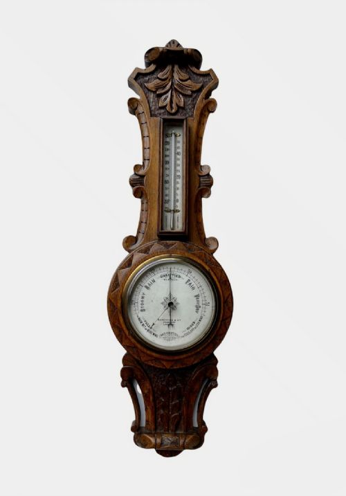 Antique Carved Oak Aneroid Banjo Barometer 

