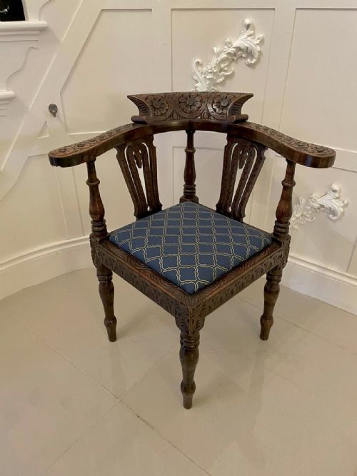 Superb Quality Antique George III Carved Oak Corner Chair 
